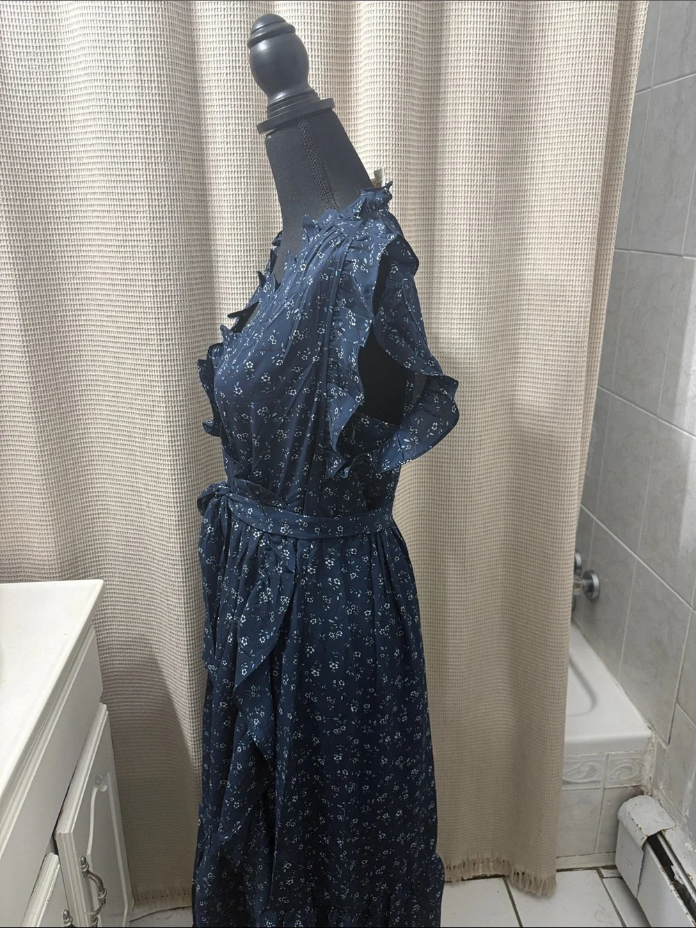 kate spade Navy Blue Floral Maxi Dress with Ruffle Details